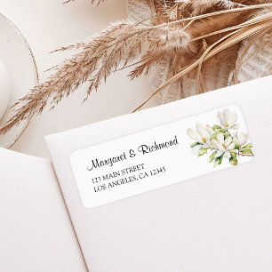 White Magnolia Elegant Wedding Return Address Label