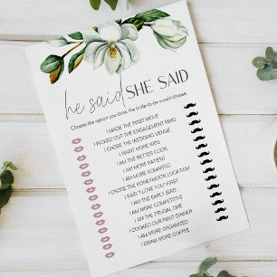 White Magnolia Floral Bridal Game He Said She Said