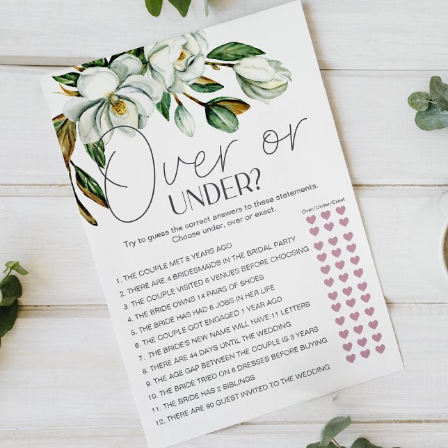 White Magnolia Floral Bridal Game Over Under Flyer (Creator Uploaded)