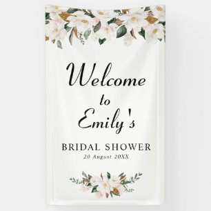 white magnolia floral bridal shower welcome sign
