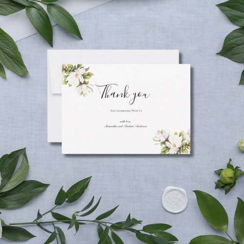 White Magnolia Floral Elegant Formal Wedding  Thank You Card