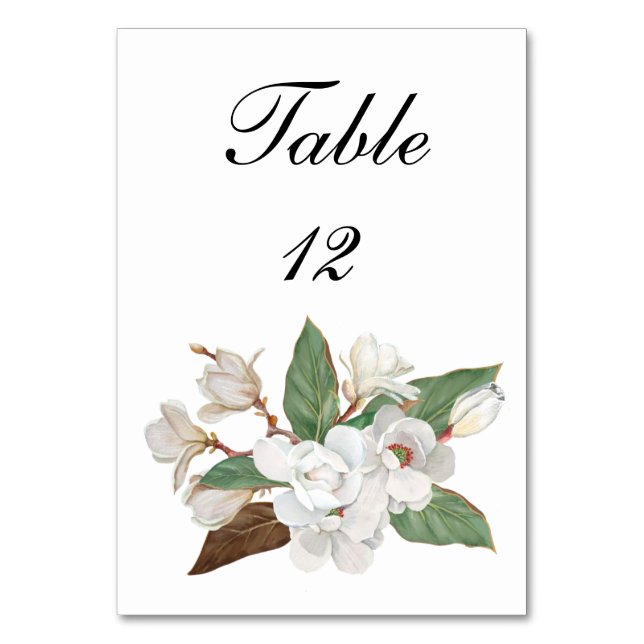 White Magnolia Floral Elegant Wedding Table Number (Front)