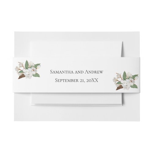 White Magnolia Floral Formal Classic Wedding  Invitation Belly Band