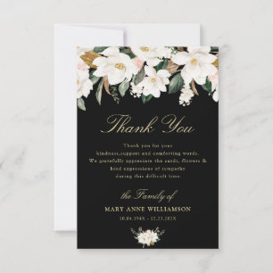 white magnolia floral funeral thank you note card