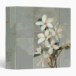 White Magnolia Floral Gold Line Marble 3 Ring Binder