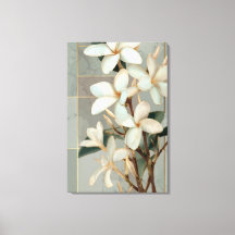 White Magnolia Floral Gold Line Marble