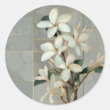 White Magnolia Floral Gold Line Marble