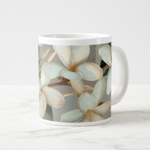 White Magnolia Floral Gold Line Marble Giant Coffee Mug