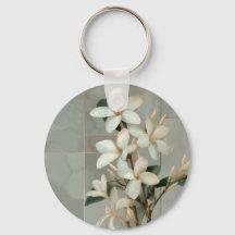 White Magnolia Floral Gold Line Marble