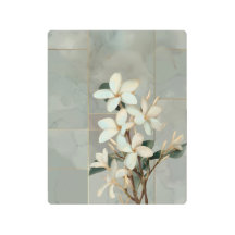 White Magnolia Floral Gold Line Marble