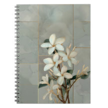 White Magnolia Floral Gold Line Marble