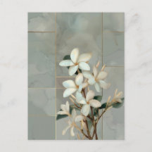 White Magnolia Floral Gold Line Marble