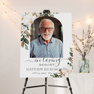 White Magnolia Floral Male Photo Funeral Memorial Foam Board