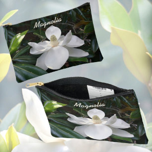 White Magnolia Floral Photographic Botanical Accessory Pouch