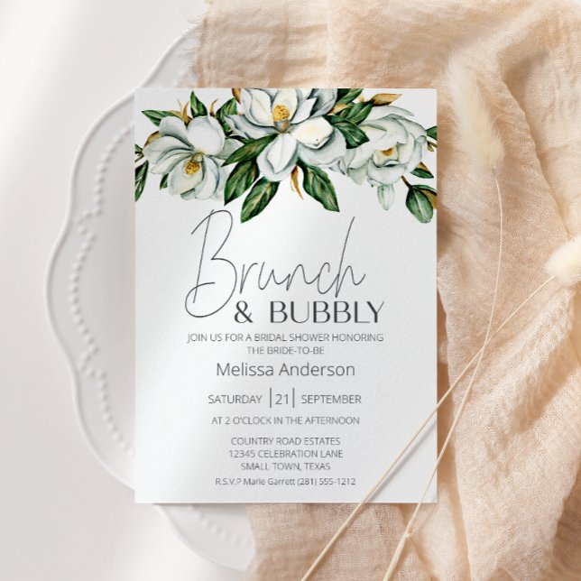 White Magnolia Floral Rustic Bridal Brunch Invitation (Creator Uploaded)