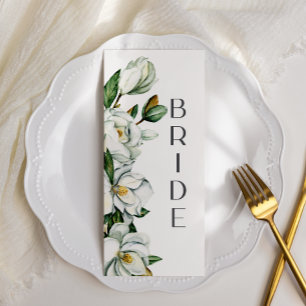 White Magnolia Floral Rustic Wedding Chair Sign Menu