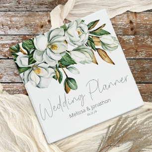 White Magnolia Floral Rustic Wedding Planner 3 Ring Binder