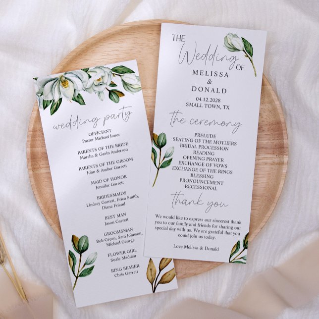 White Magnolia Floral Rustic Wedding Program (Creator Uploaded)