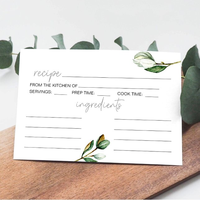 White Magnolia Floral Rustic Wedding Recipe Card (Creator Uploaded)
