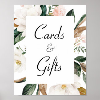 white magnolia floral wedding cards & gifts sign