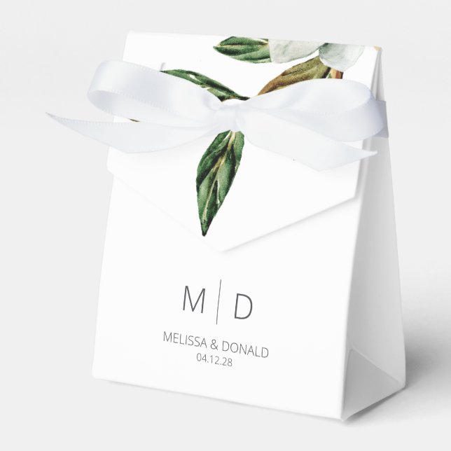 White Magnolia Floral Wedding Favor Box (Front Side)