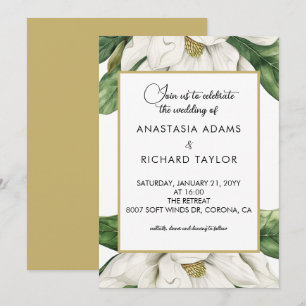 White Magnolia Floral Wedding Invitation