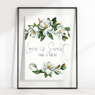 White Magnolia Floral Wedding Love Is Sweet Favor Poster