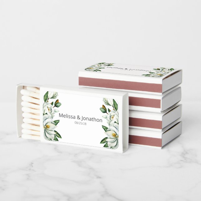White Magnolia Floral Wedding Matchboxes (Stacked)