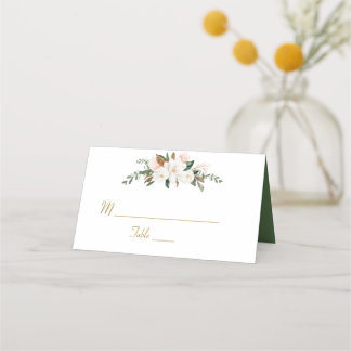 White magnolia floral wedding place card