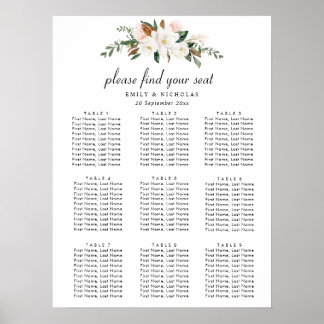white magnolia floral wedding seating chart