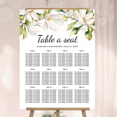 White Magnolia Floral Wedding Table Seating Foam Board