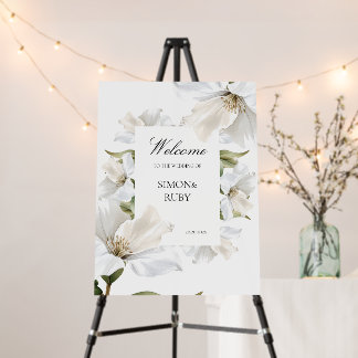 White Magnolia Floral Welcome Wedding  Foam Board