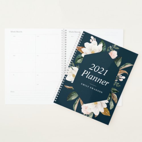 white magnolia floral yearly planner