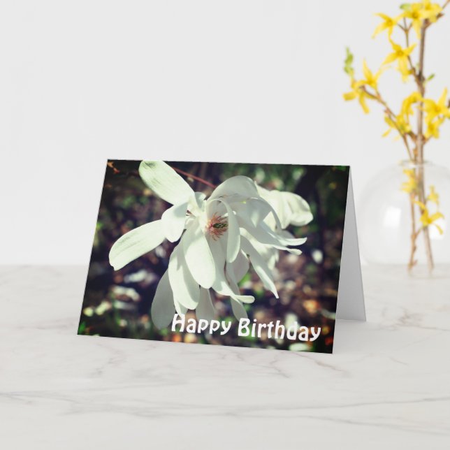 White Magnolia Flower Birthday Card (Yellow Flower)