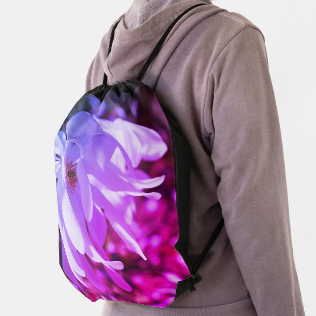 White Magnolia Flower Blossom Close Up  Drawstring Bag (Insitu)
