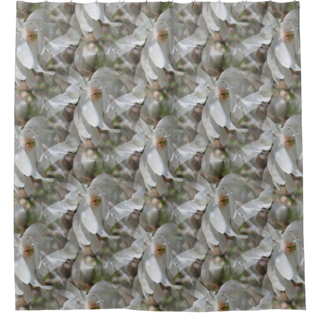 White Magnolia Flower Blossoms Nature Pattern Shower Curtain (Front)