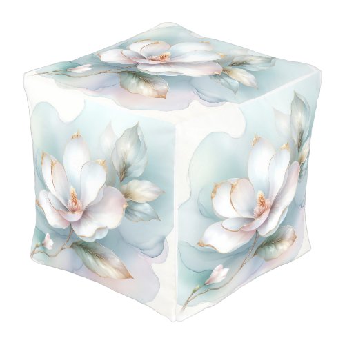 White Magnolia Flower Gilded With Gold Pouf