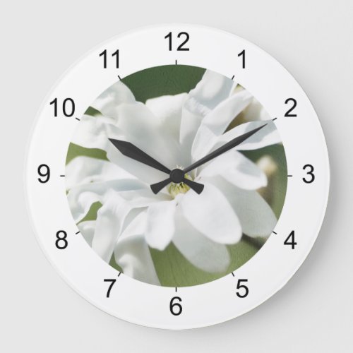 White Magnolia Flower Large Clock