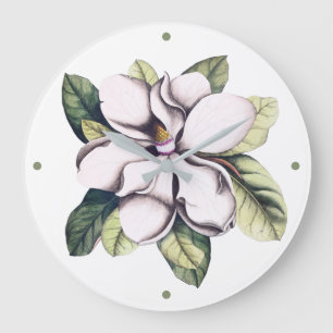 White Magnolia Flower Large Clock