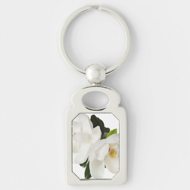 White Magnolia Flower Magnolias Floral Flowers Keychain (Front)