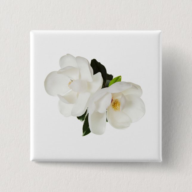 White Magnolia Flower Magnolias Floral Flowers Pinback Button (Front)
