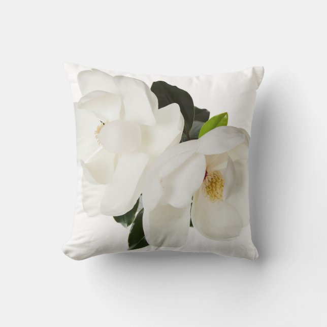 White Magnolia Flower Magnolias Floral Flowers Throw Pillow (Front)
