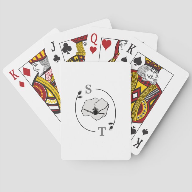White Magnolia Flower Monogram  Poker Cards (Back)