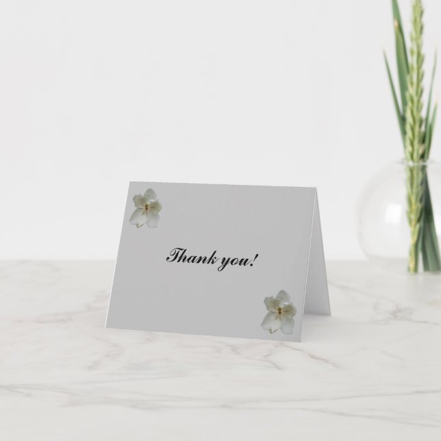 White Magnolia flower on blank Thank You card (Front)