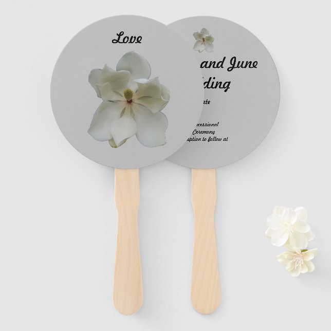 White Magnolia flower on handheld fan program (Front and Back)