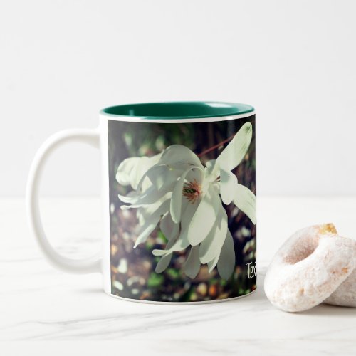 White Magnolia Flower Personalized Two_Tone Coffee Mug