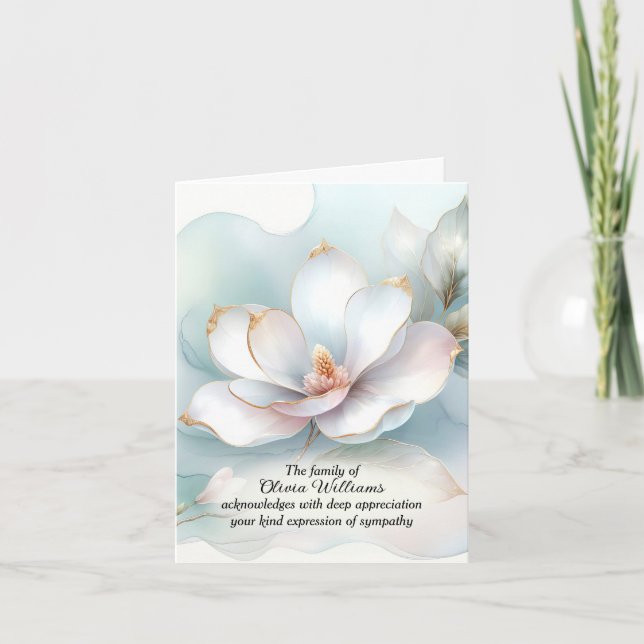 White Magnolia Flower Sympathy Thank You Card (Front)