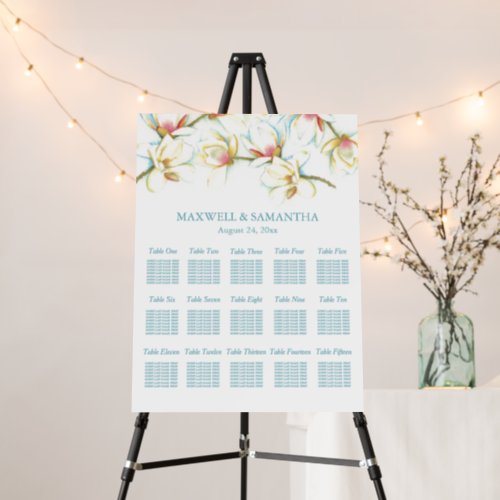 White Magnolia Flower Wedding Seating Chart Foam Board