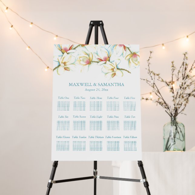 White Magnolia Flower Wedding Seating Chart Foam Board (In Situ (Stand))