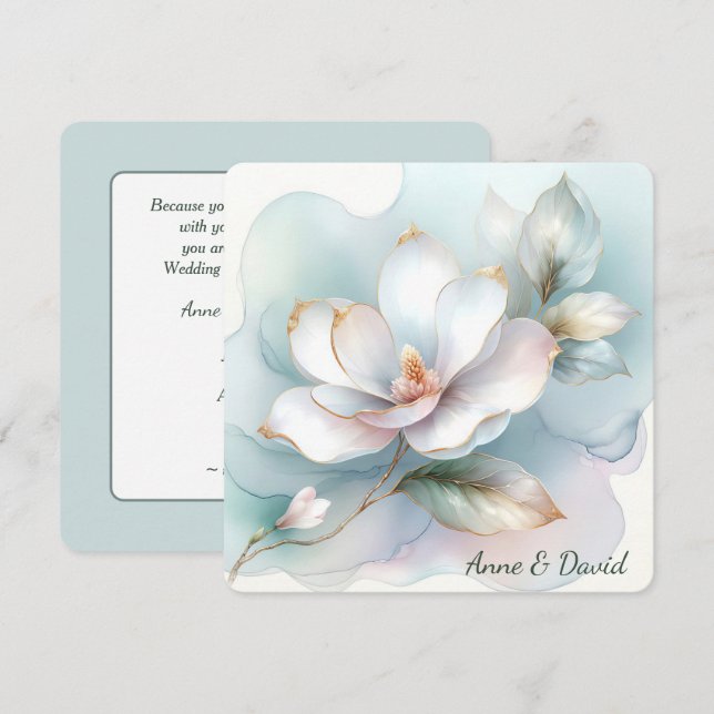 White Magnolia Flower Wedding Vow Renewal Invitation (Front/Back)